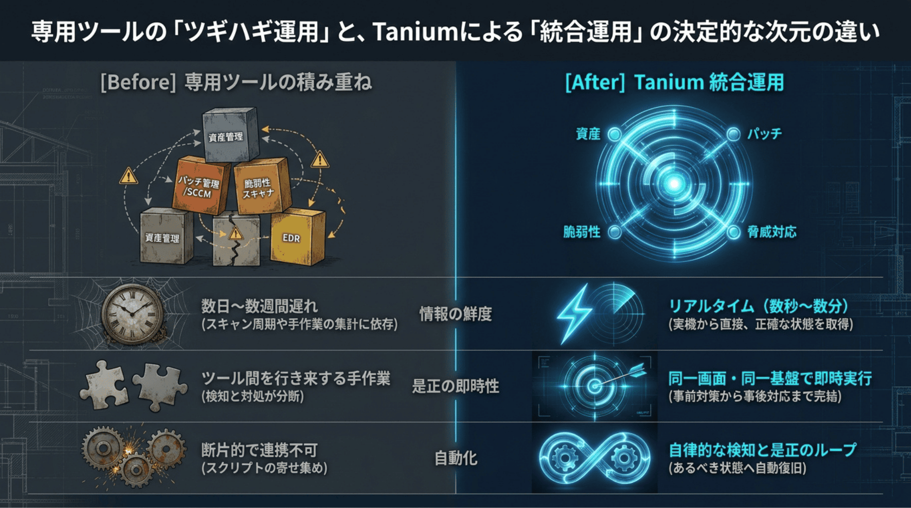 複数ツール併用からTanium統合基盤への移行