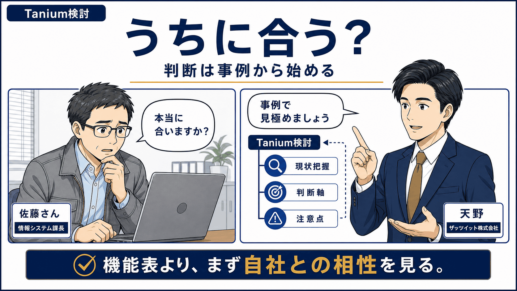 Taniumがうちに合うかという相談 — 検討段階で最も多く寄せられる問いと、本記事で整理する判断軸の位置づけ